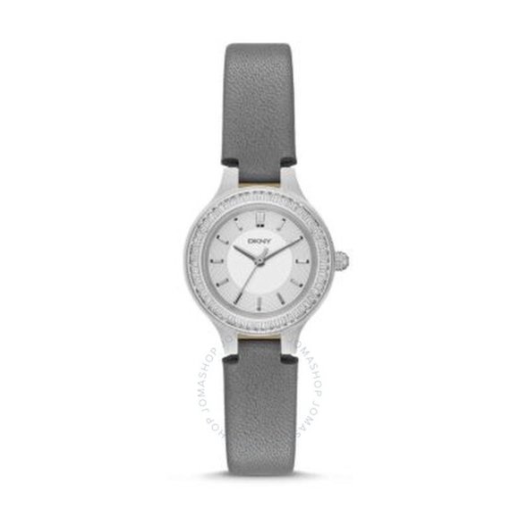 Dkny Accessories - DKNY Chambers Silver Dial Baguette Crystal Faceted Ladies Grey Leather Watch